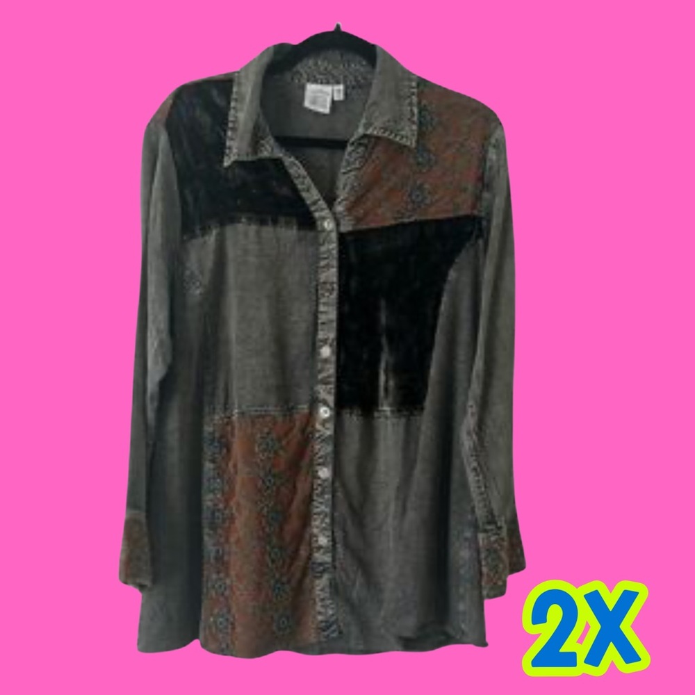 2x Textured Patchwork Buttondown Shirt